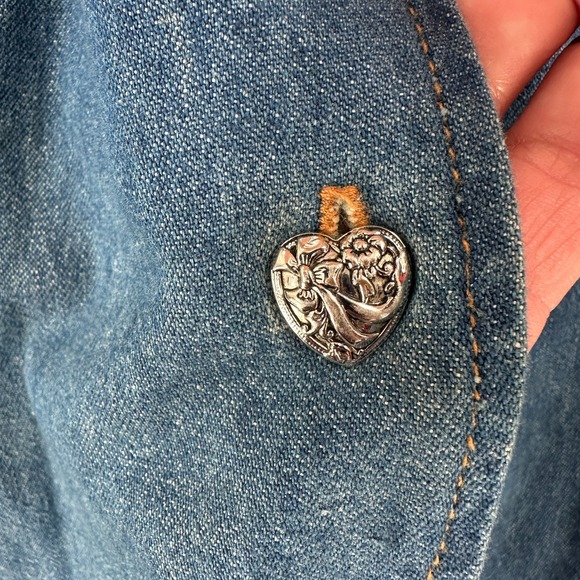 VTG Womens Studded Maxi Denim Dress Sz‎ LARGE Heart Buttons Long Sleeve V-Neck - Picture 7 of 11